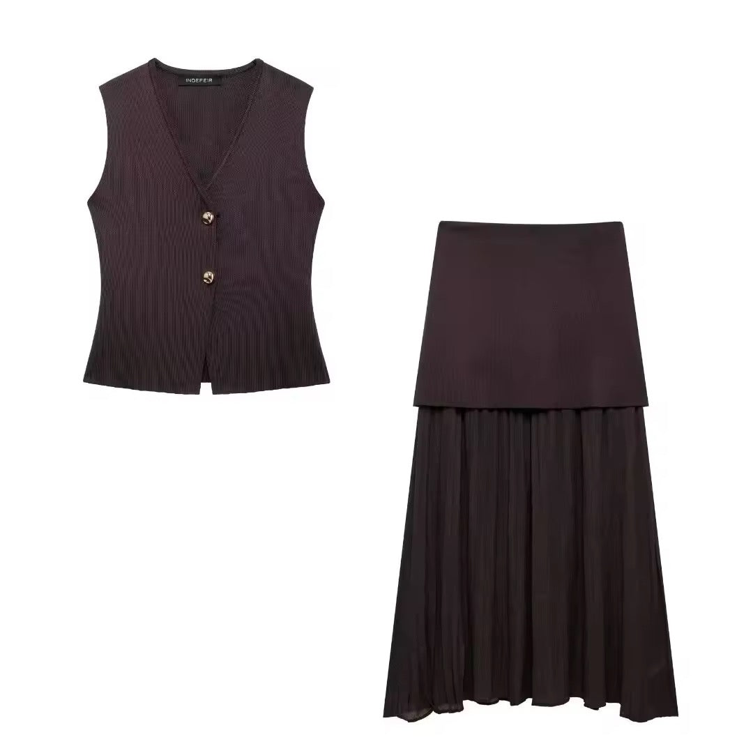COMPLETO GONNA PLISSETTATA E GILET