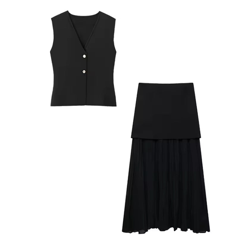 COMPLETO GONNA PLISSETTATA E GILET