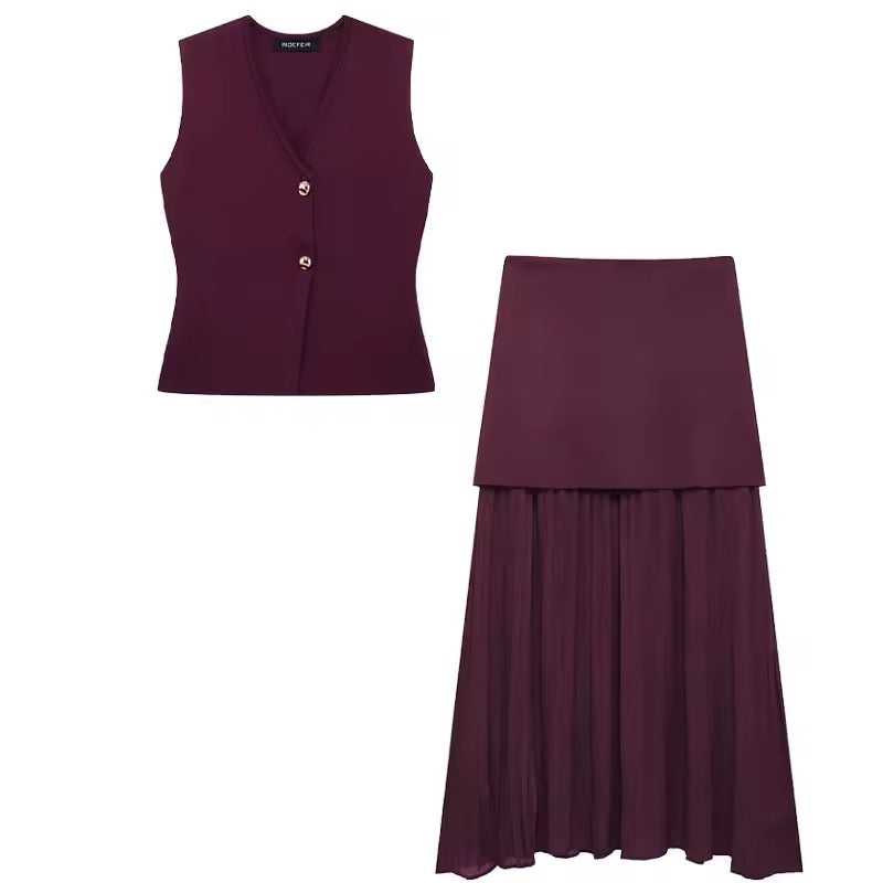 COMPLETO GONNA PLISSETTATA E GILET