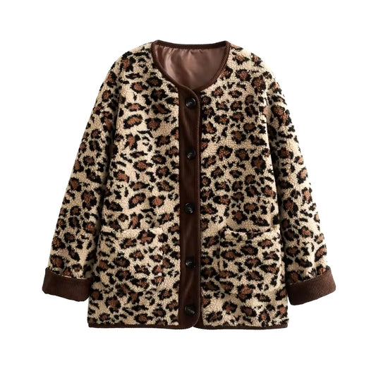 Cappotto in lana con motivo leopardato • Donna