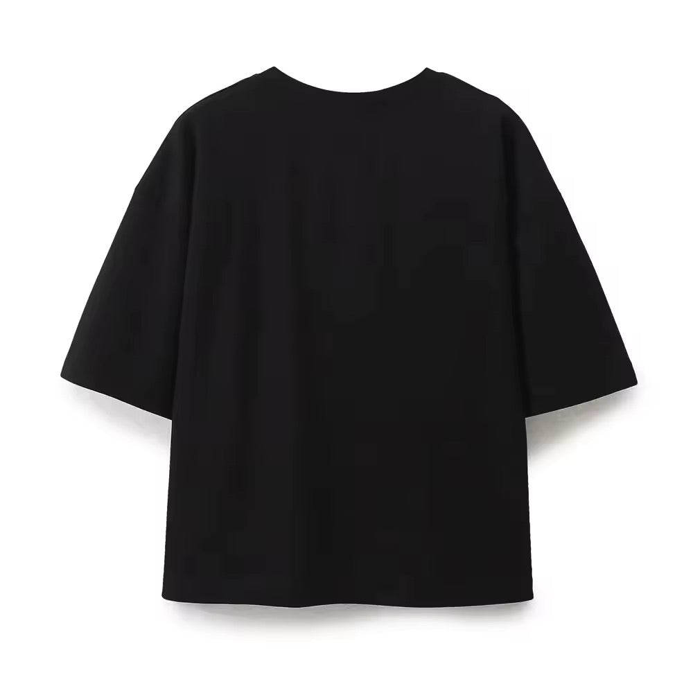 T-shirt oversize minimalista in cotone nero 