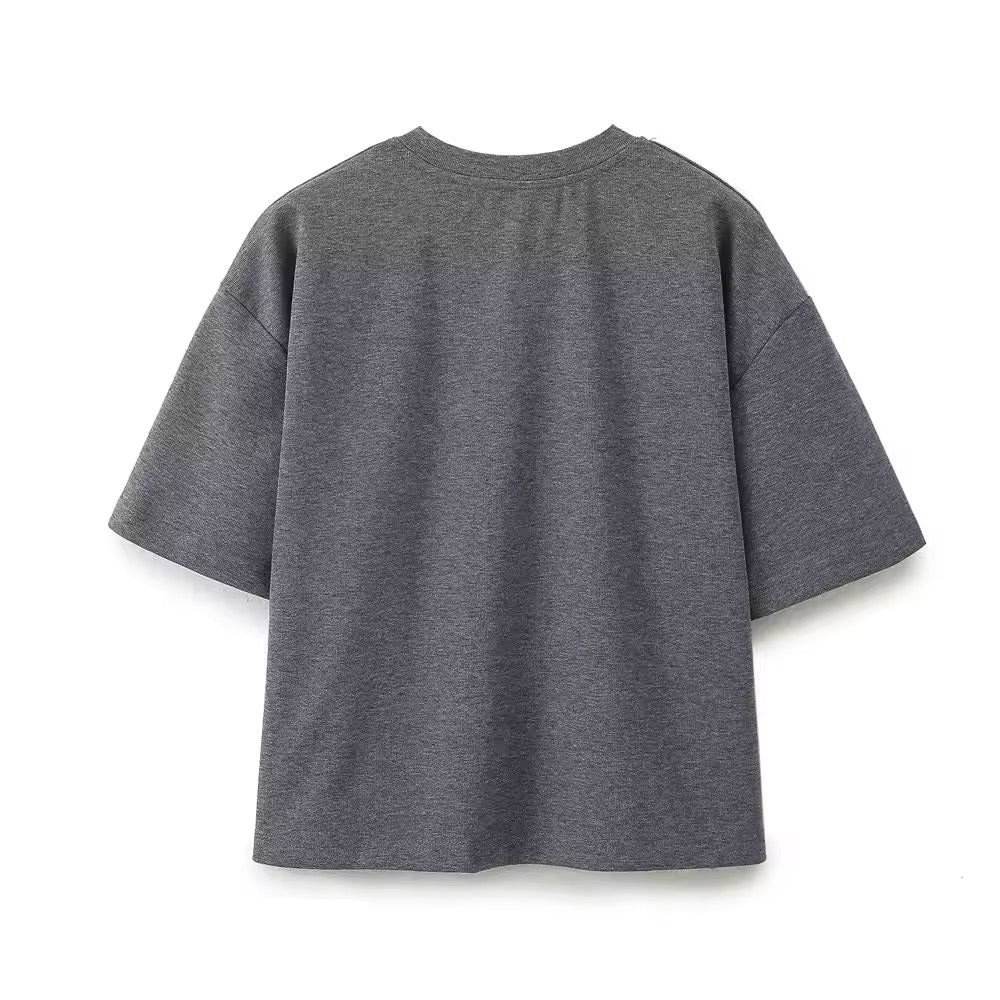 T-shirt oversize minimalista in cotone grigio 