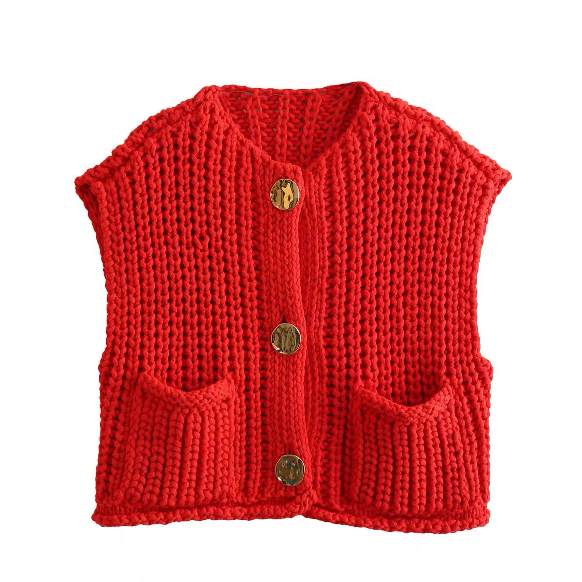 GILET EN MAILLE BOUTONNÉ OR