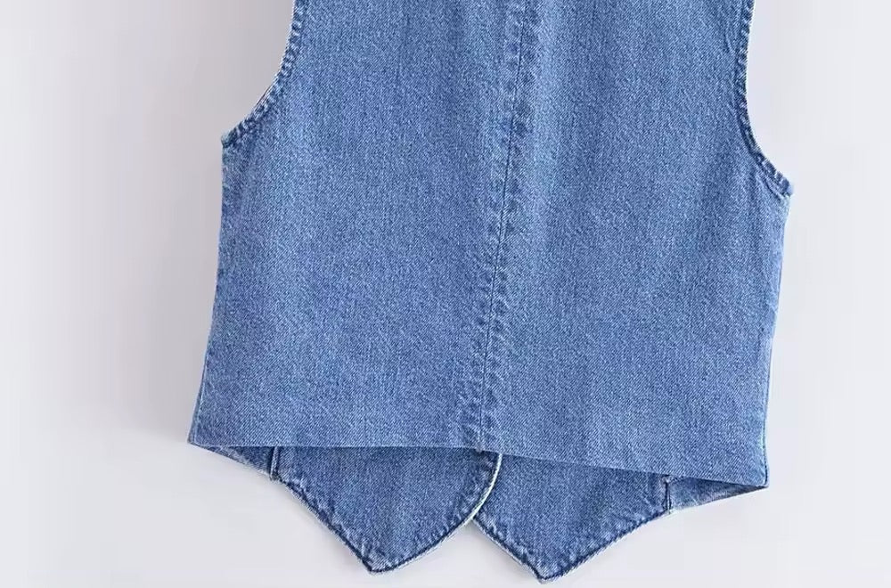 Gilet in denim senza maniche con scollo a V 