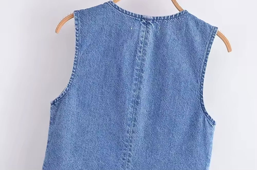 Gilet in denim senza maniche con scollo a V 