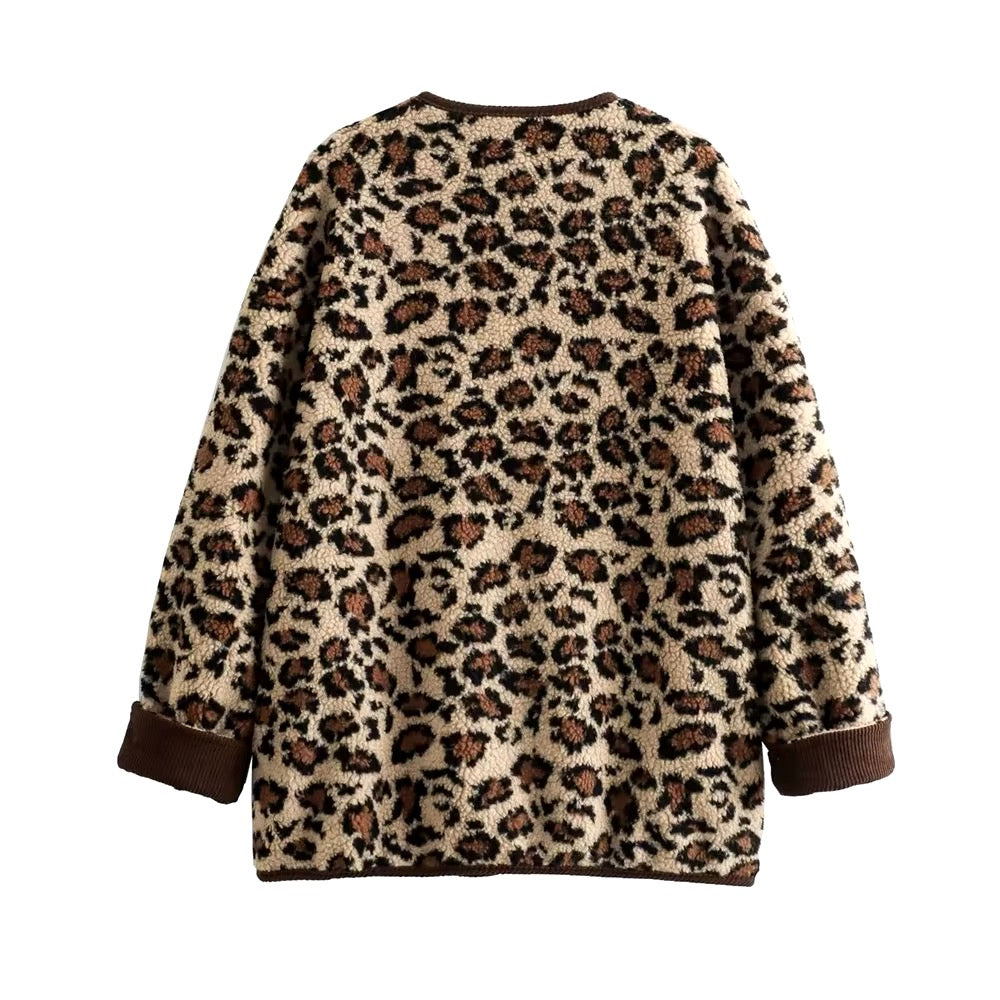 Cappotto in lana con motivo leopardato • Donna