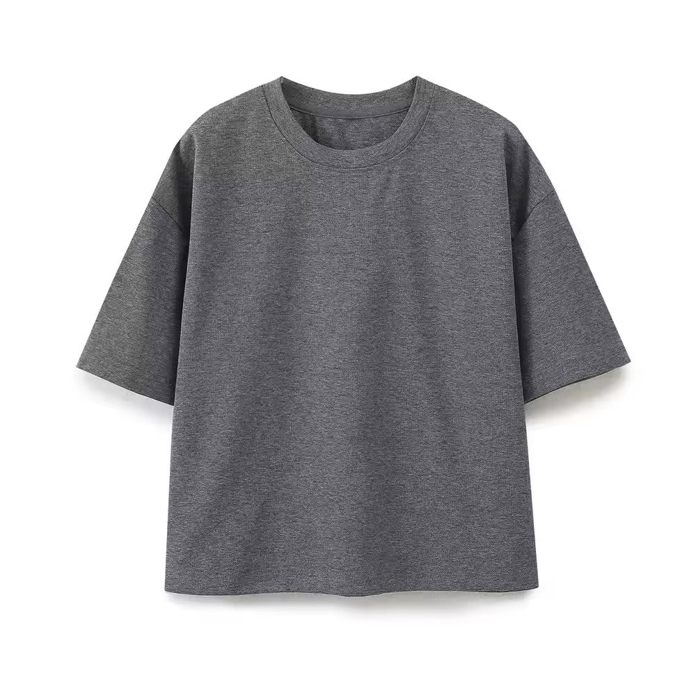 T-shirt oversize minimalista in cotone grigio 